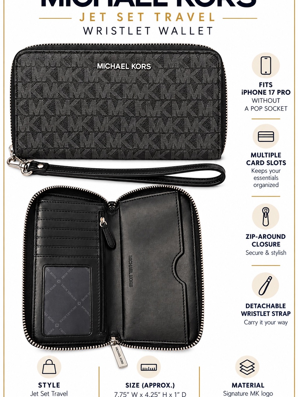 Michael Kors Black Jet Set Travel Wristlet Wallet